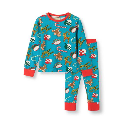 Småfolk Jubilee Pyjamas-sæt Med Juledekorationer Creamy Blue  Creamy blue-3-4 Y  Blå  3-4 år  unisex
