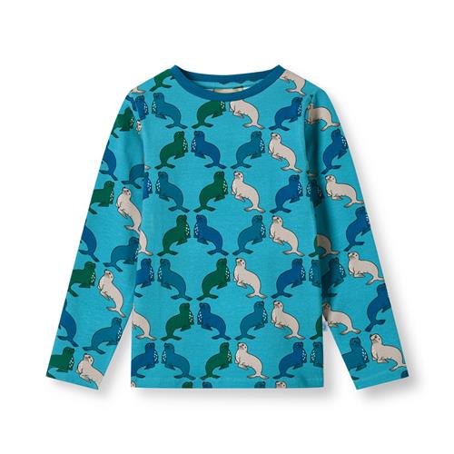 Småfolk Gala Langærmet Top Med Søløver Blå Aqua Teal  Aqua Teal-3-4 Y  Blå  3-4 år  mand