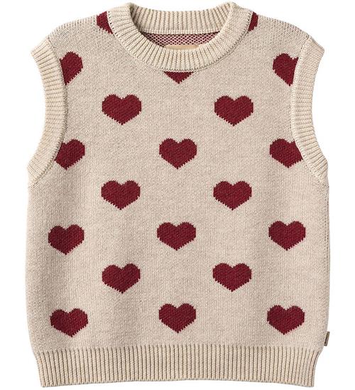 Wheat Vest - Merinould - Gaby - Offwhite Melange m. Hjerter