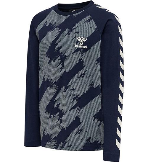 Hummel Bluse l/æ - hmlZion - Black Iris/Støvet Blå m. Hvid