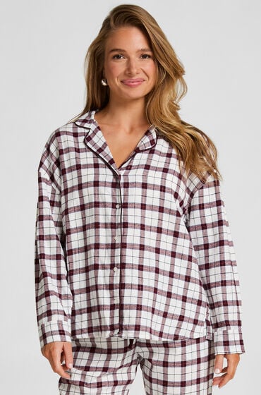 Se Hunkemöller Pyjamastop lange ærmer Twill hvid ved Hunkemøller