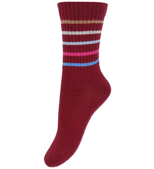 Melton Strømper - Sundried Tomato m. Striber