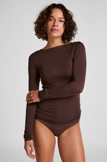 Hunkemöller super soft bådhals bluse med cashmere Brown