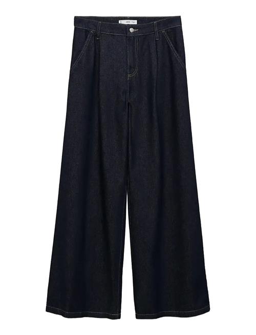 Wide-Leg Pleated Jeans Mango Navy