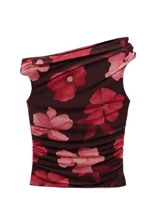 Floral Asymmetrical Top Mango Brown