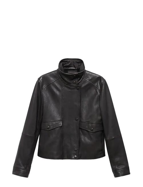 High-Neck Leather Jacket Mango Brown