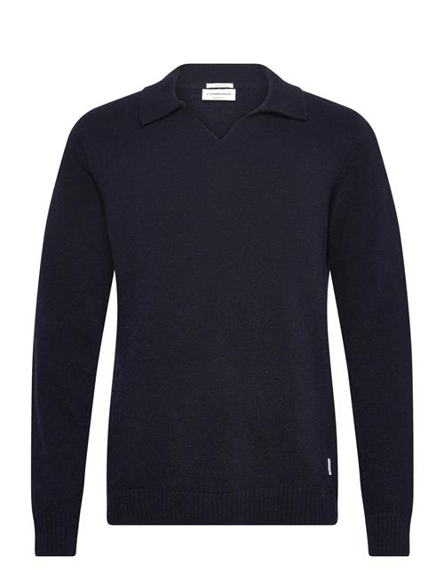 Lambswool L/S V-Neck Polo Lindbergh Navy