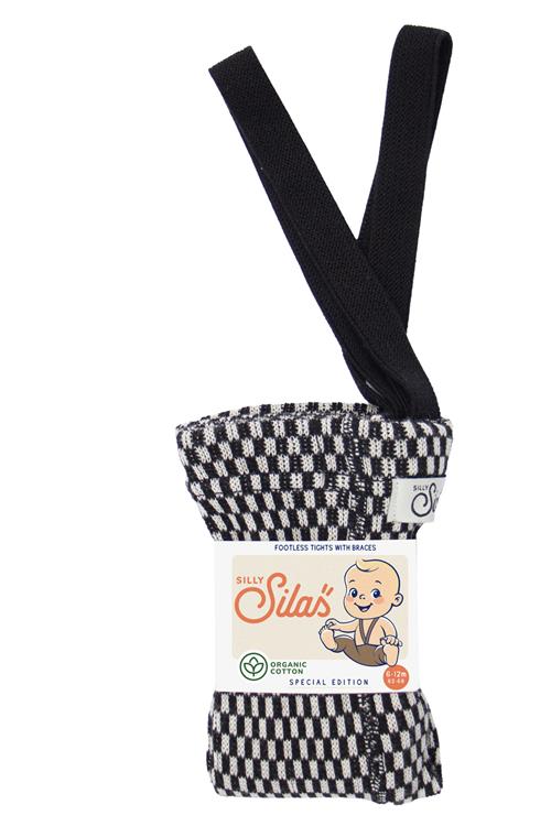 Silly Silas GOTS Fodløse Strømpebukser Med Seler Black X White  checked  Black x White  Checked-3-4 Y  Sort  3-4 år  unisex
