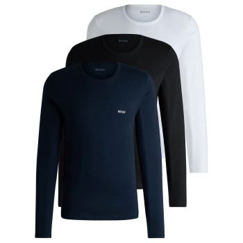 BOSS 3P Long Underwear Shirt Sort/Marine/Hvid bomuld Large Herre