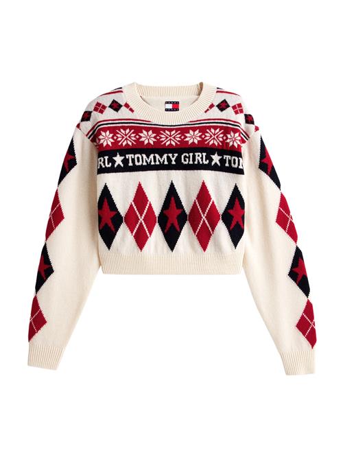 Tommy Jeans Pullover 'FAIR ISLE'  ecru / blodrød / sort