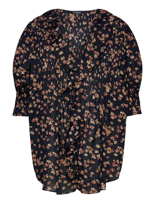 Floral Cotton Voile Puff-Sleeve Blouse Lauren Women Black