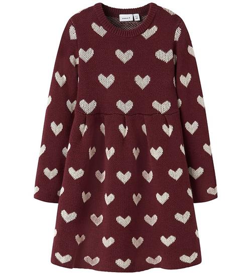 Name It Kjole - Strik - NmfOana - Burgundy/Peyote Heart