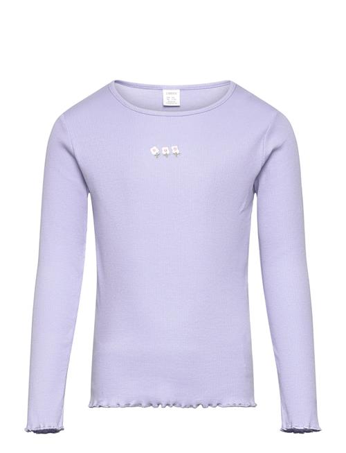 Top L S Rib Embroided Flower Lindex Purple