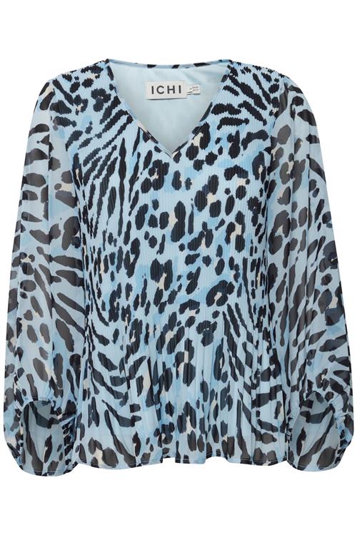 ICHI Bluse  lyseblå / lysegrå / sort