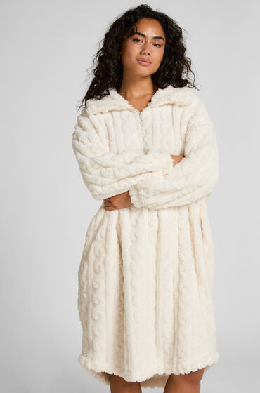 Hunkemöller Poncho i Kabelstrik Fleece Hvid