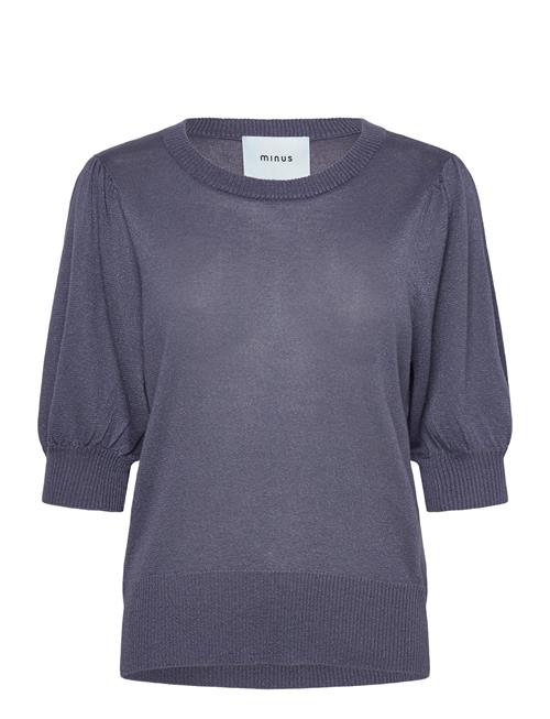 Msliva Puff Sleeve Metallic Knit Pu Minus Navy
