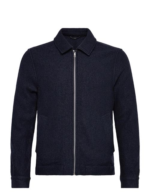Wool Blend Zip Through Overshirt Lindbergh Navy