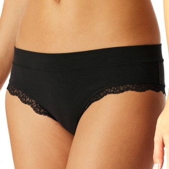 Schiesser Trusser Unique Cotton Lace Brazilian Brief Sort bomuld Large Dame