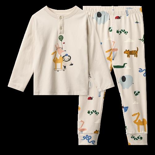 Liewood GOTS Wilhelm Pyjamas-sæt Med Tryk Around The World / Sandy  Printed Pyjamas Set-98/104 cm  Beige  98/104 cm  unisex