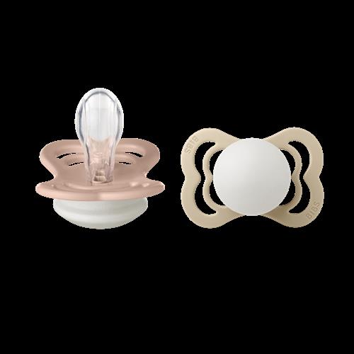 BIBS 2-Pack SUPREME Symmetrisk Silikonesut Glow / Vanilla Glow  Blush GLOW/Vanilla GLOW 6+ Months  Lyserød  6+ måneder  unisex