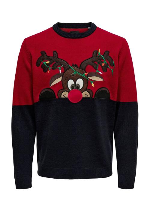 Onsxmas Reg Block Crew Knit ONLY & SONS Red
