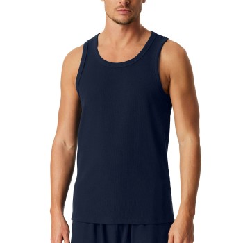 Schiesser Men Double Rib Tank Top Marineblå bomuld Small