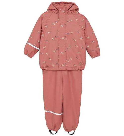 CeLaVi Regntøj m. Seler/Fleece - Recycle PU - Brick Dust m. Prin