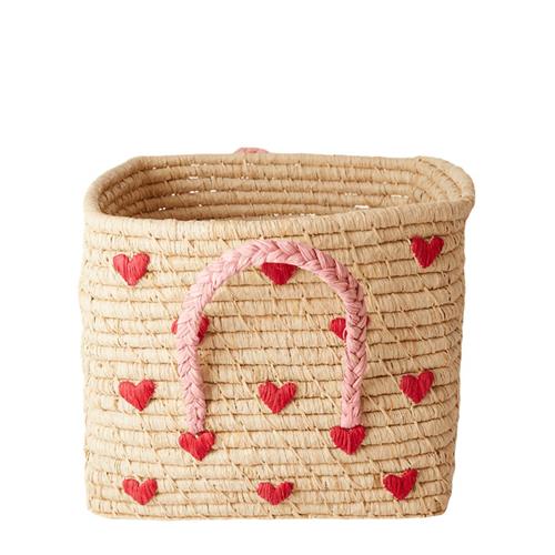 RICE Heart Print Raffia Firkantet Kurv Beige One Size      unisex