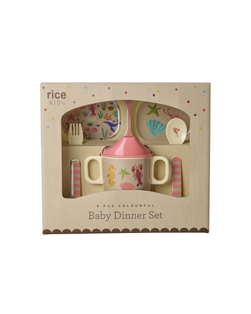RICE A/S Middagssæt Til Baby Coral Ocean  Coral Ocean One Size  Lyserød  One Size  kvinde