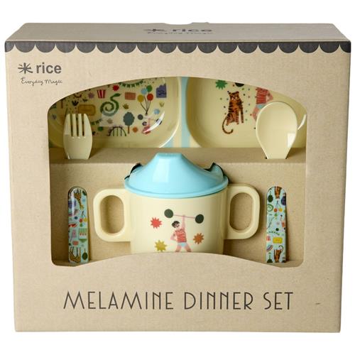 RICE A/S 4 Pcs Baby-middagssæt I Melamin I Gaveæske Mint Fun Fair One Size    One Size  unisex