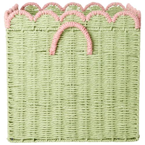 RICE Large Foldbar Kurv Af Papirreb Med Kammuslingekant Green With Soft Pink One Size    One Size  unisex
