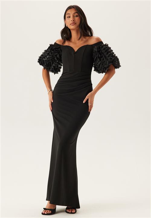 Goddiva Bardot Ruffle Sleeve Maxi Dress