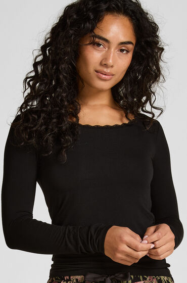 Hunkemöller Pyjamastop med lange ærmer i jersey Sort