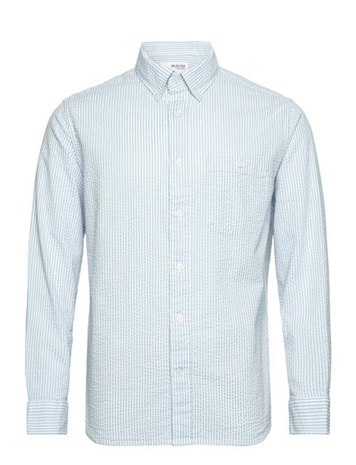 Slhreg-Reil Shirt Ls Seersucker Selected Blue