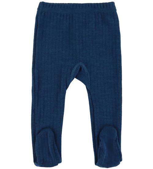 Joha Leggings m. Fødder - Uld - Rib - Mørk Turkis