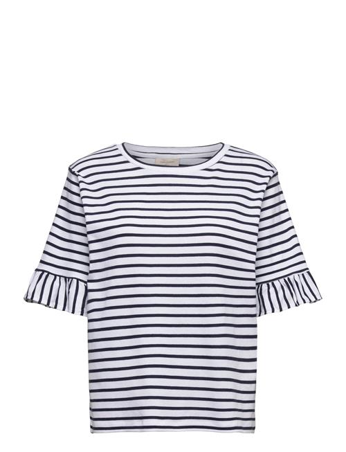 T-Shirt From Freequent In A Soft Material With A Striped Print. The T-Shirt Has FREE/QUENT White
