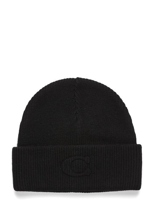 Embossed C Knit Beanie Coach Accessories Black