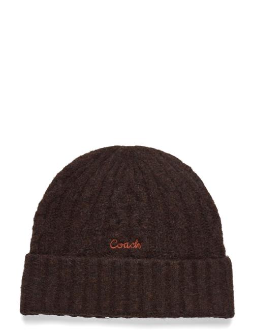 Embroidered Cable Knit Beanie Coach Accessories Brown