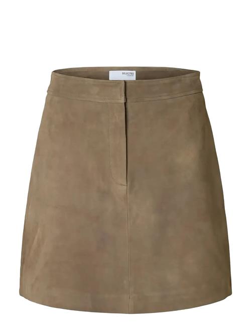 Slfkaya Mw Suede Skirt Noos Selected Beige