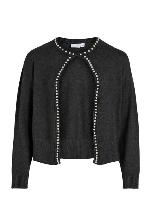 Vizafina L/S O-Neck Pearl Knit Cardigan Vila Black