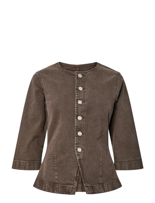 Pcselma 3/4 Denim Top D2D Fsy Pieces Brown
