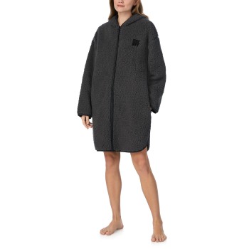 DKNY Chill In Style Hooded Zipe Robe Sort polyester Large Dame