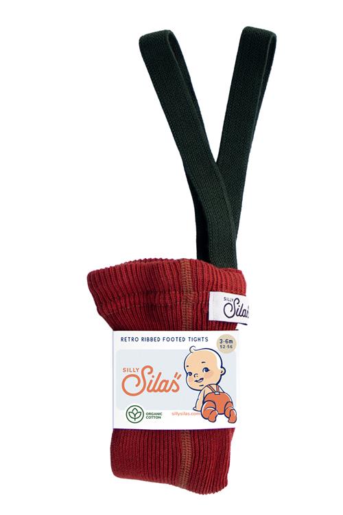 Silly Silas GOTS Bomuldsstrømpebukser Med Seler Maple Leaf With Dark Forest Green  Maple Leaf with Dark Forest Green-3-6 m  Rød  3-6 måneder  unisex