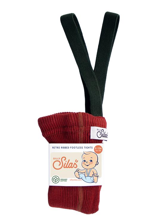 Silly Silas Silly Silas GOTS Fodløse Bomuldsstrømpebukser Med Seler Maple Leaf With Dark Forest Green  Maple Leaf with Dark Forest Green-1-2 Y  Rød  1