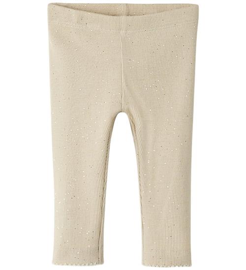 Name It Leggings - Rib - NbfRosally - Cement m. Glimmer