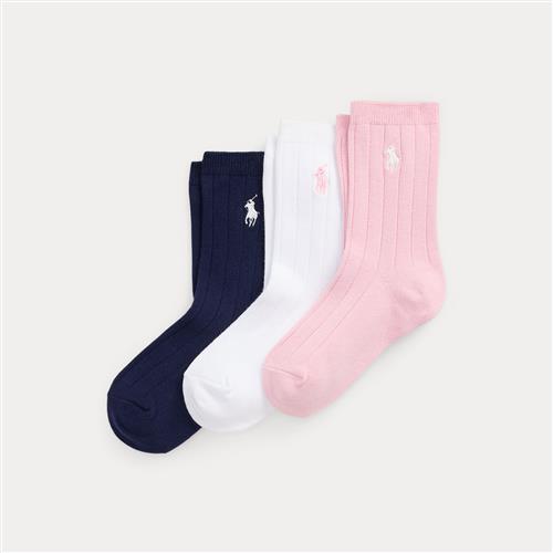 Ralph Lauren Classic 3-pak Ribbet Crew-strømper Multi  Multi 28-31 EU  Lyserød  28-31 EU  kvinde