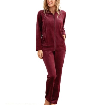 Damella Velour Plain Suit Mørkrørd Small Dame