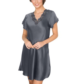 Lady Avenue Pure Silk Nightgown With Lace Grafit silke Large Dame