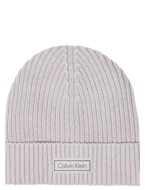 Patch Chunky Rib Cotton Beanie Calvin Klein Grey