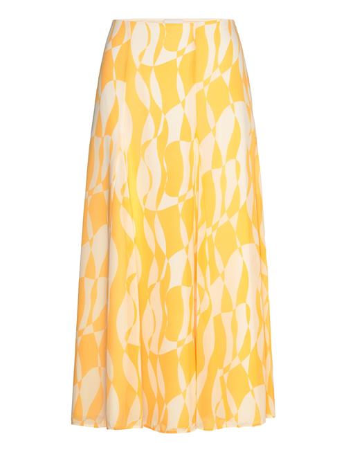Printed Chiffon Godet Midi Skirt Calvin Klein Yellow